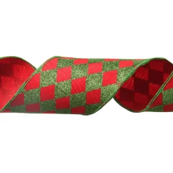 Red and Green Harlequin Pattern Christmas Ribbon Garland Tree Garlands|