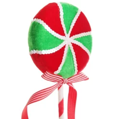 Red and Green Peppermint Candy Lollipop Pick Christmas Tree Picks|