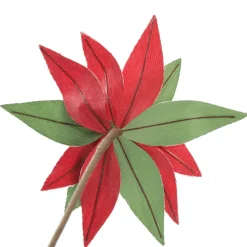 Red and Green Ribbed Flower Stem with White Glitter Trim and Sequins Christmas Flowers|