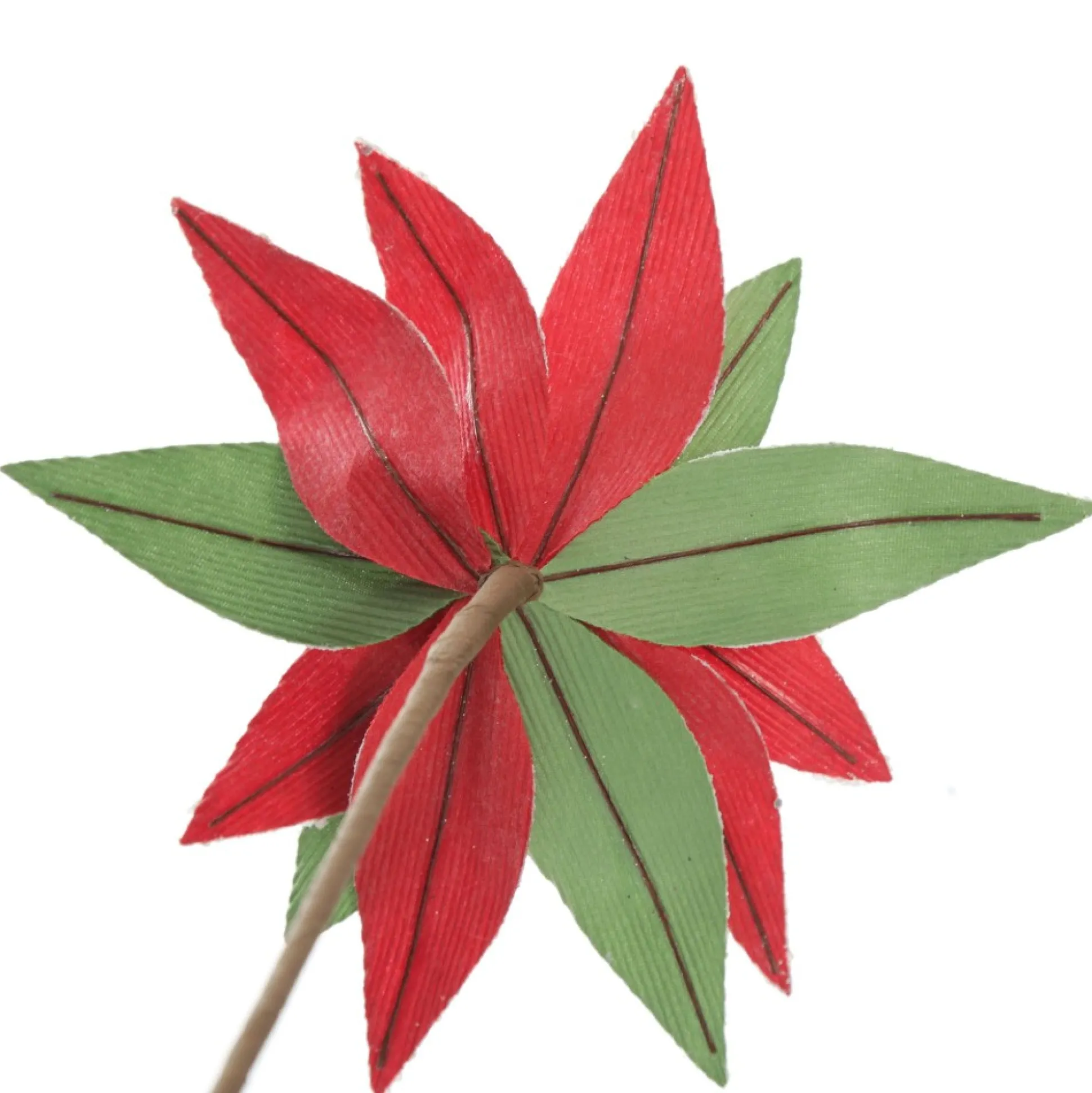 Red and Green Ribbed Flower Stem with White Glitter Trim and Sequins Christmas Flowers|