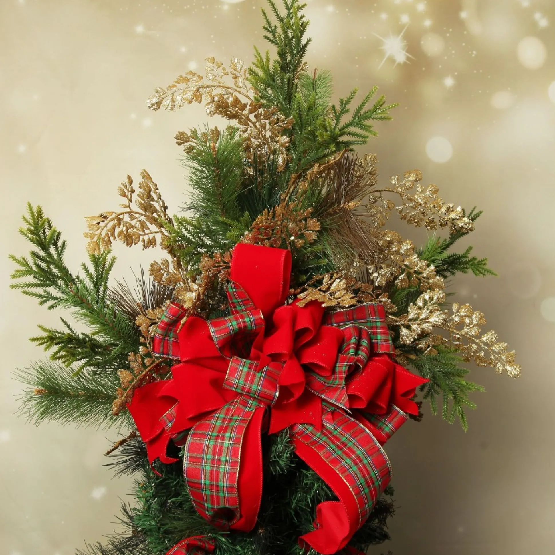Red and Green Tartan Deluxe Tree Topper Bow with Streamers Tree Toppers|