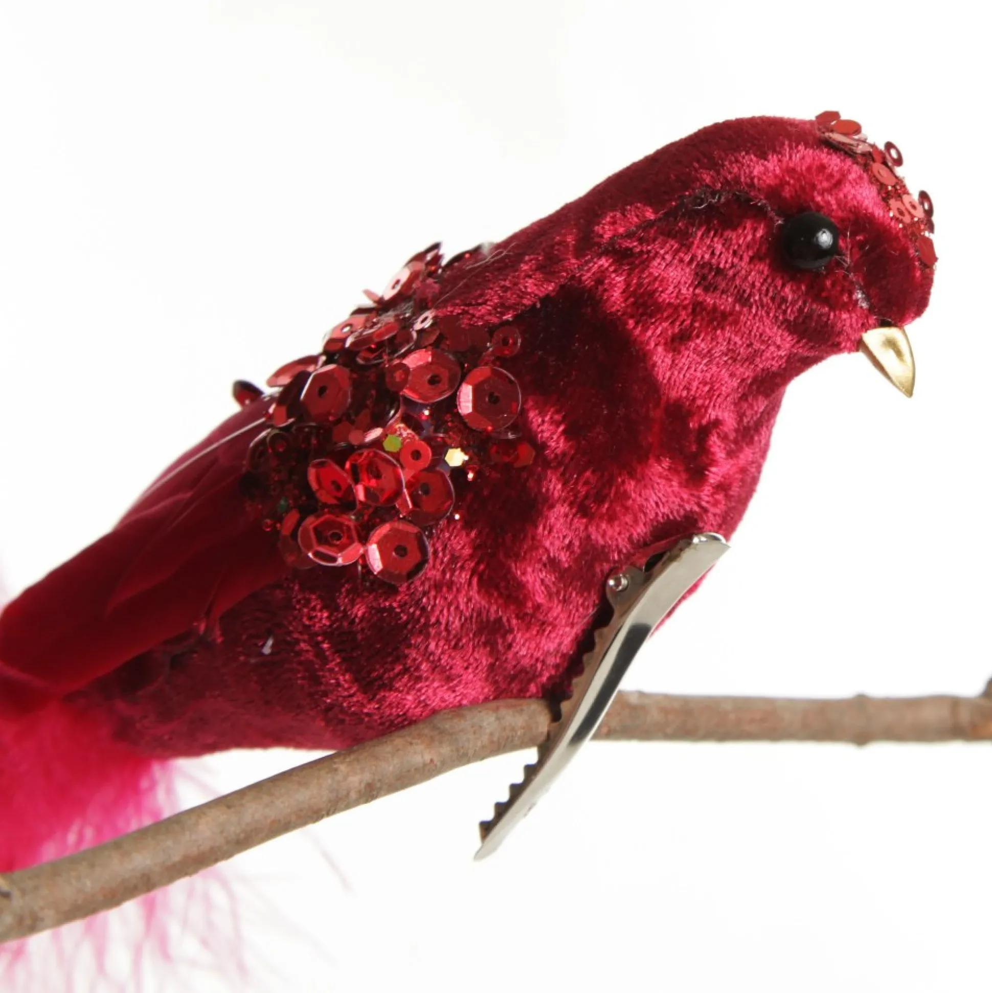 Red and Sequin Feather Bird Clip Butterflies And Birds|