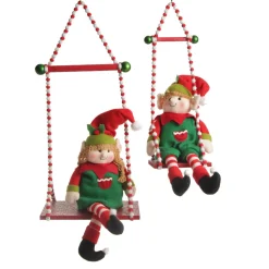 Red and White Bead Christmas Swing Ornament - Double Seat Christmas Ornaments|