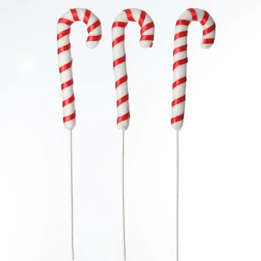 Red and White Candy Cane Pick - Pack of 3 Christmas Craft Supplies|