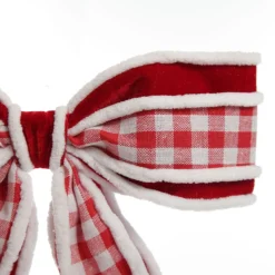 Red and White Check Christmas Bow with Fur Trim Christmas Bells And Bows|