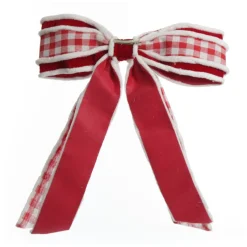 Red and White Check Christmas Bow with Fur Trim Christmas Bells And Bows|