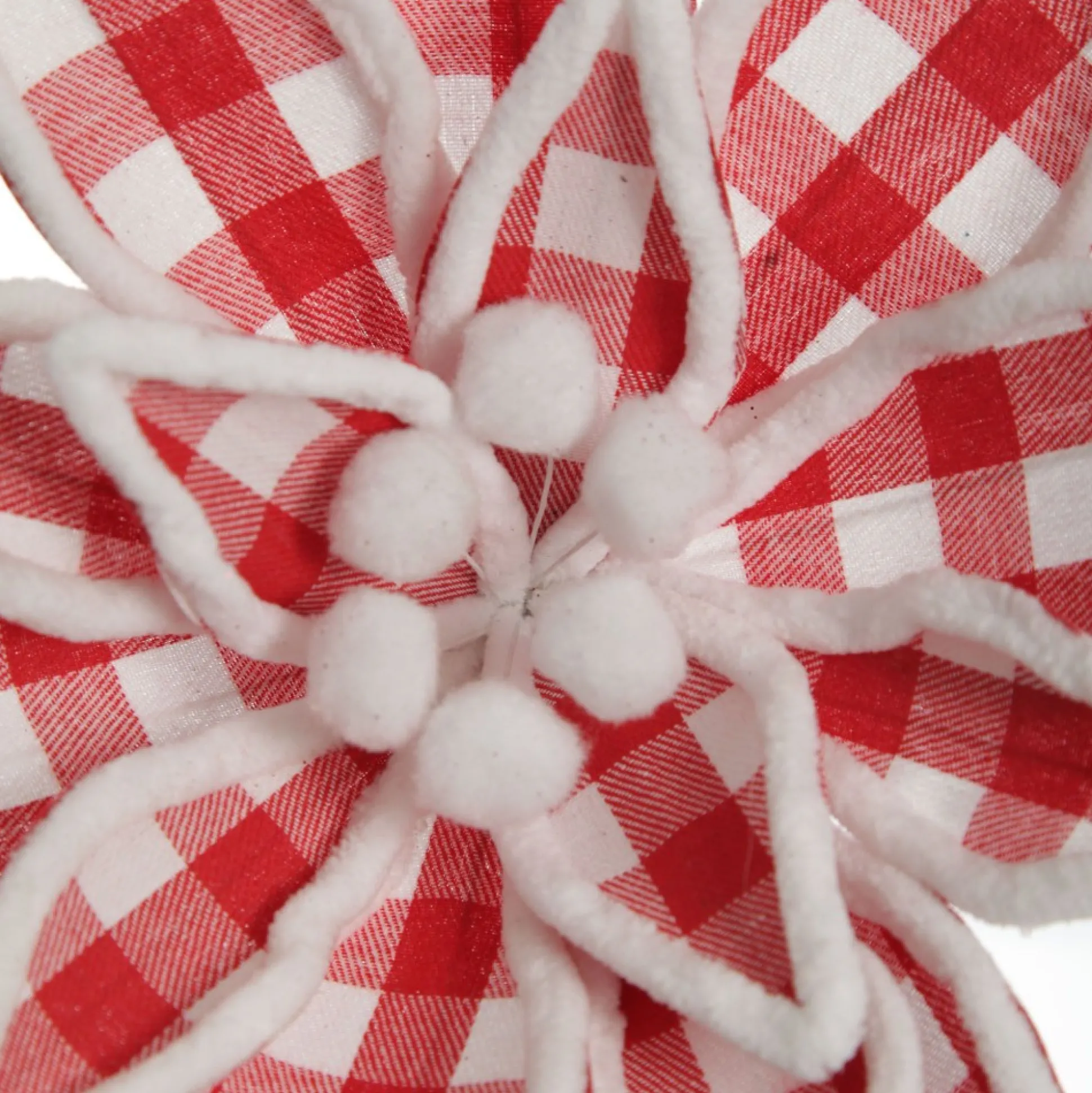 Red and White Check Flower Stem with Fur Trim Christmas Flowers|
