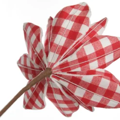 Red and White Check Flower Stem with Fur Trim Christmas Flowers|