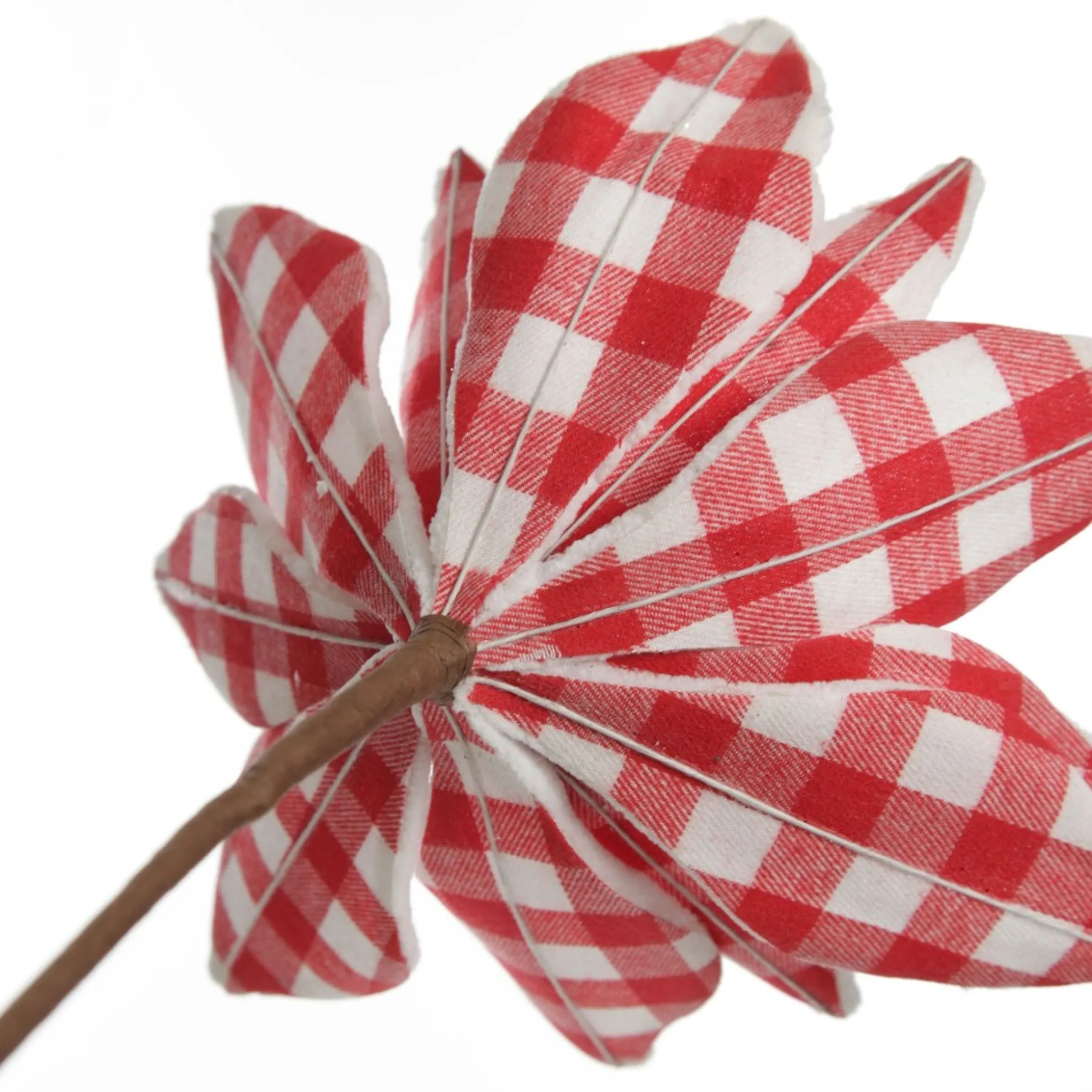 Red and White Check Flower Stem with Fur Trim Christmas Flowers|