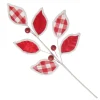 Red and White Check Leaf Spray with Fur Trim Christmas Sprays|