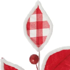 Red and White Check Leaf Spray with Fur Trim Christmas Sprays|