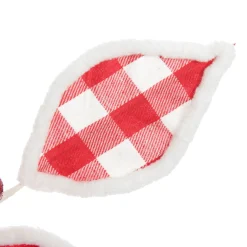 Red and White Check Leaf Spray with Fur Trim Christmas Sprays|