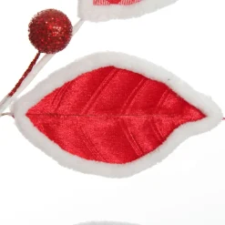 Red and White Check Leaf Spray with Fur Trim Christmas Sprays|
