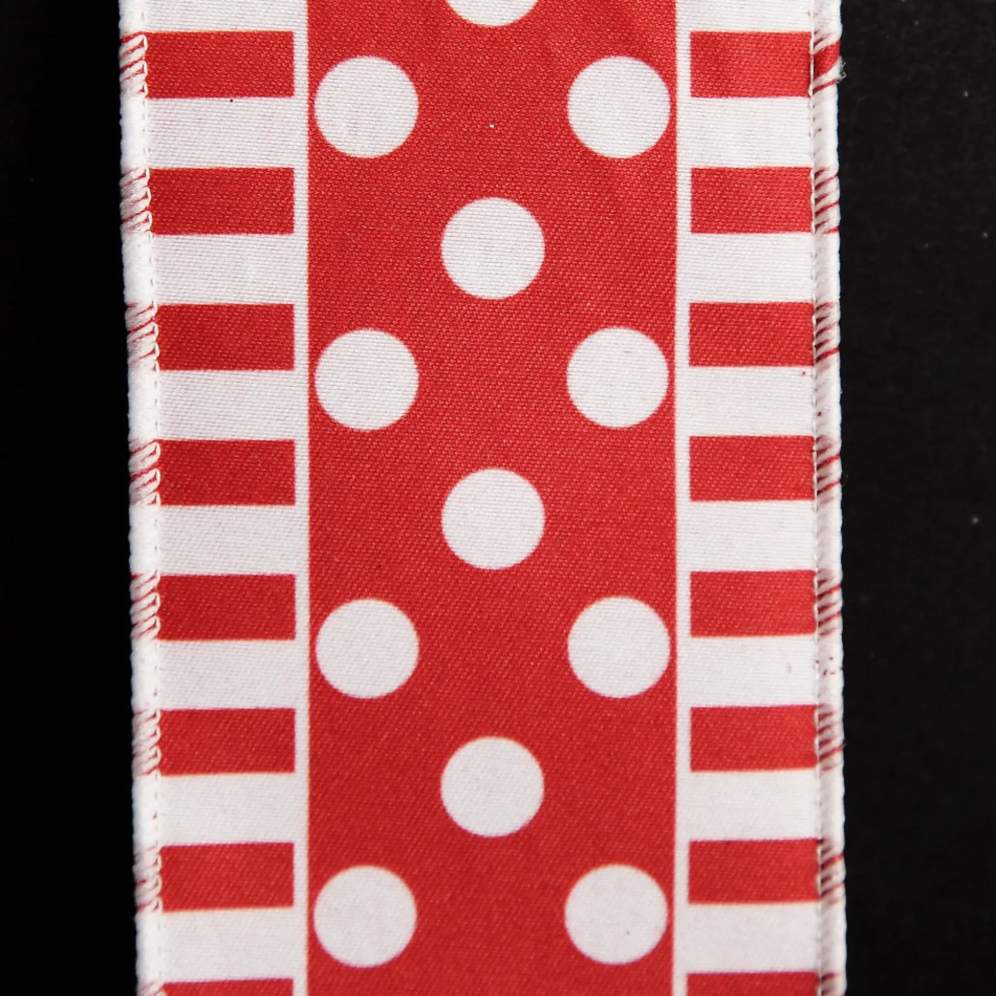 Red and White Dots and Stripe Candy Cane Christmas Ribbon - 6.5cm Ribbons|