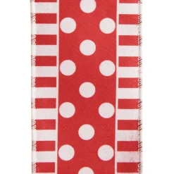 Red and White Dots and Stripe Candy Cane Christmas Ribbon - 6.5cm Ribbons|