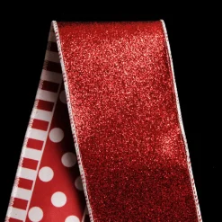 Red and White Dots and Stripe Candy Cane Christmas Ribbon - 6.5cm Ribbons|