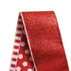 Red and White Dots and Stripe Candy Cane Christmas Ribbon - 6.5cm Ribbons|