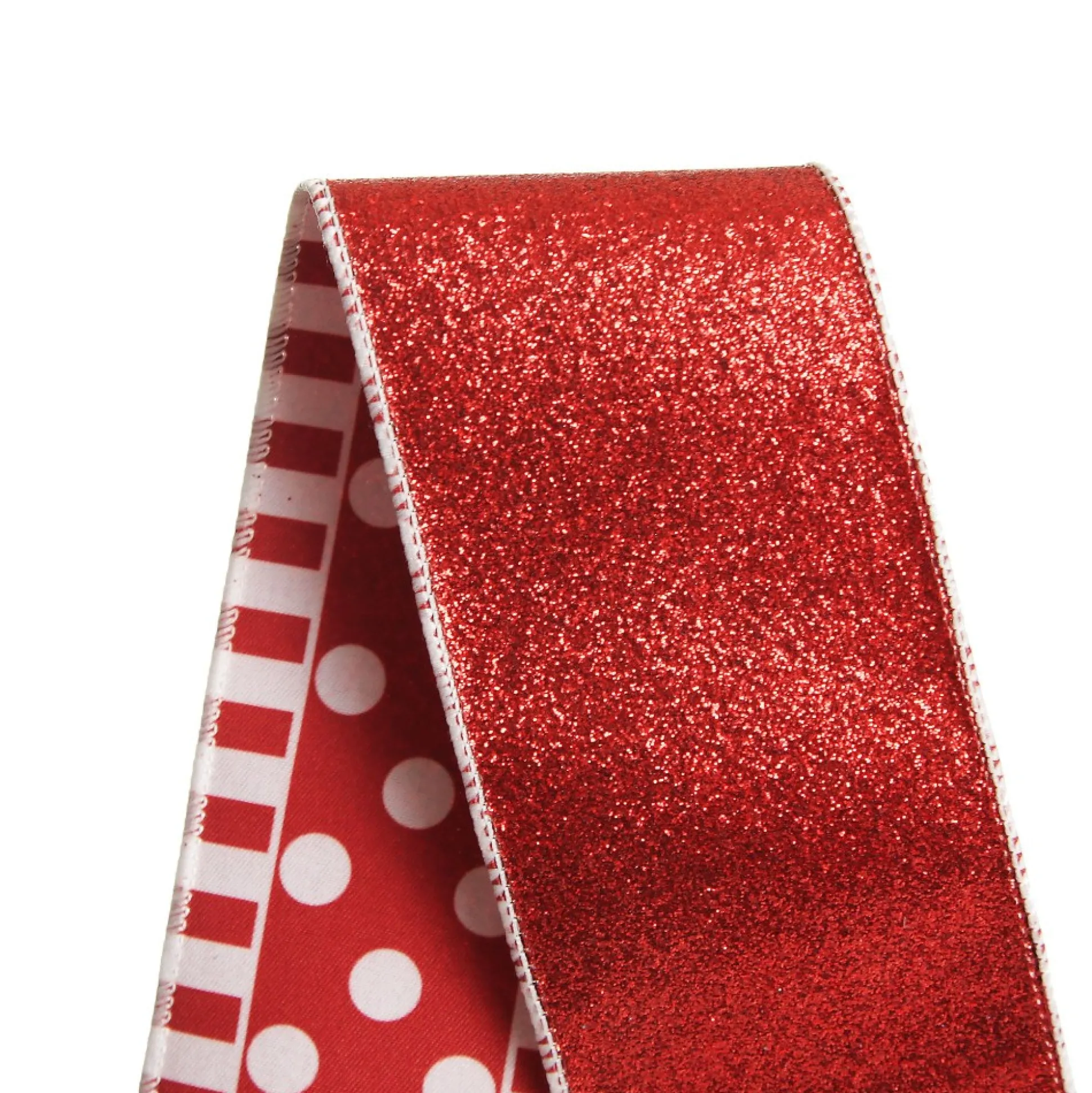 Red and White Dots and Stripe Candy Cane Christmas Ribbon - 6.5cm Ribbons|