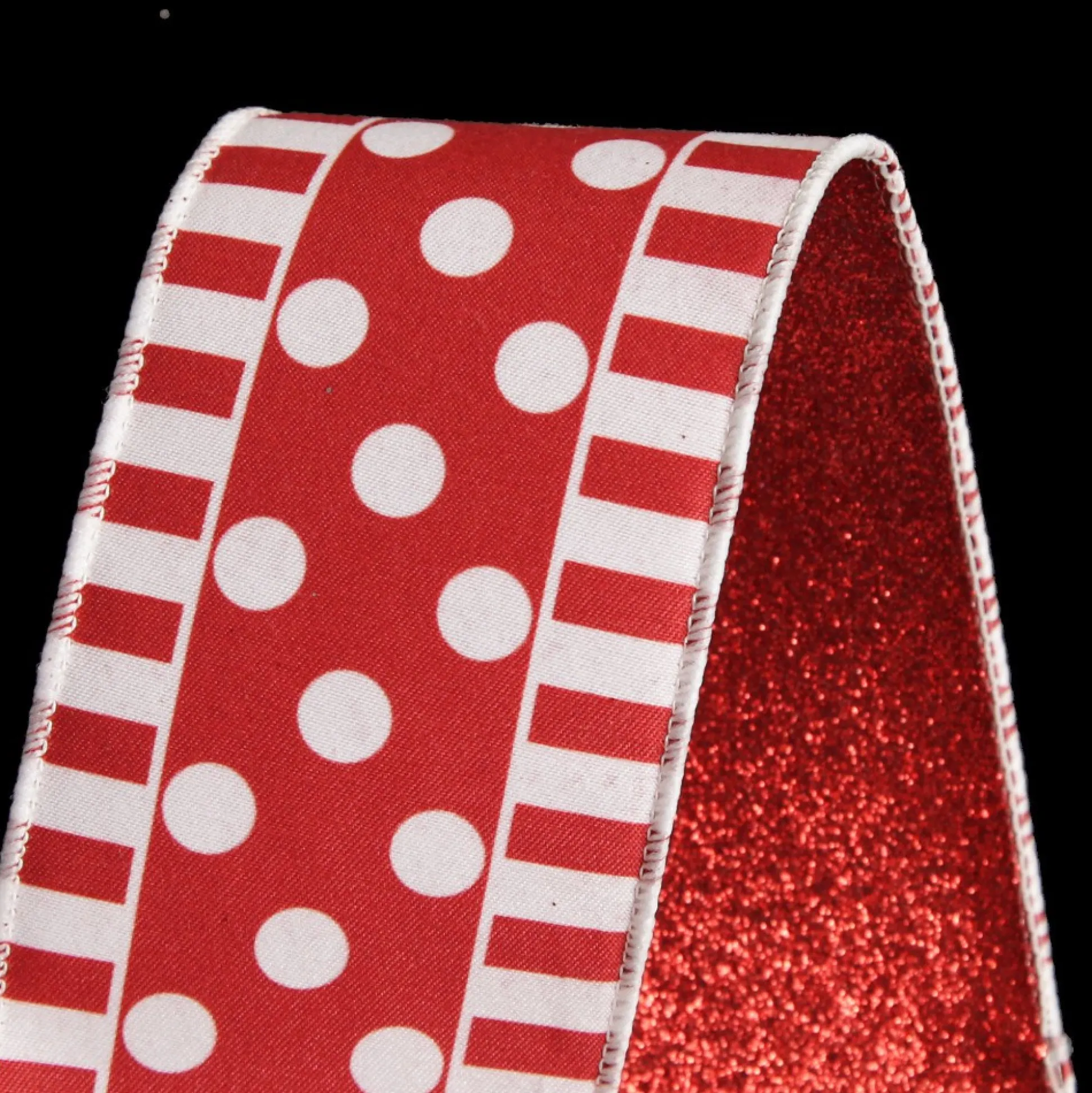 Red and White Dots and Stripe Candy Cane Christmas Ribbon - 6.5cm Ribbons|