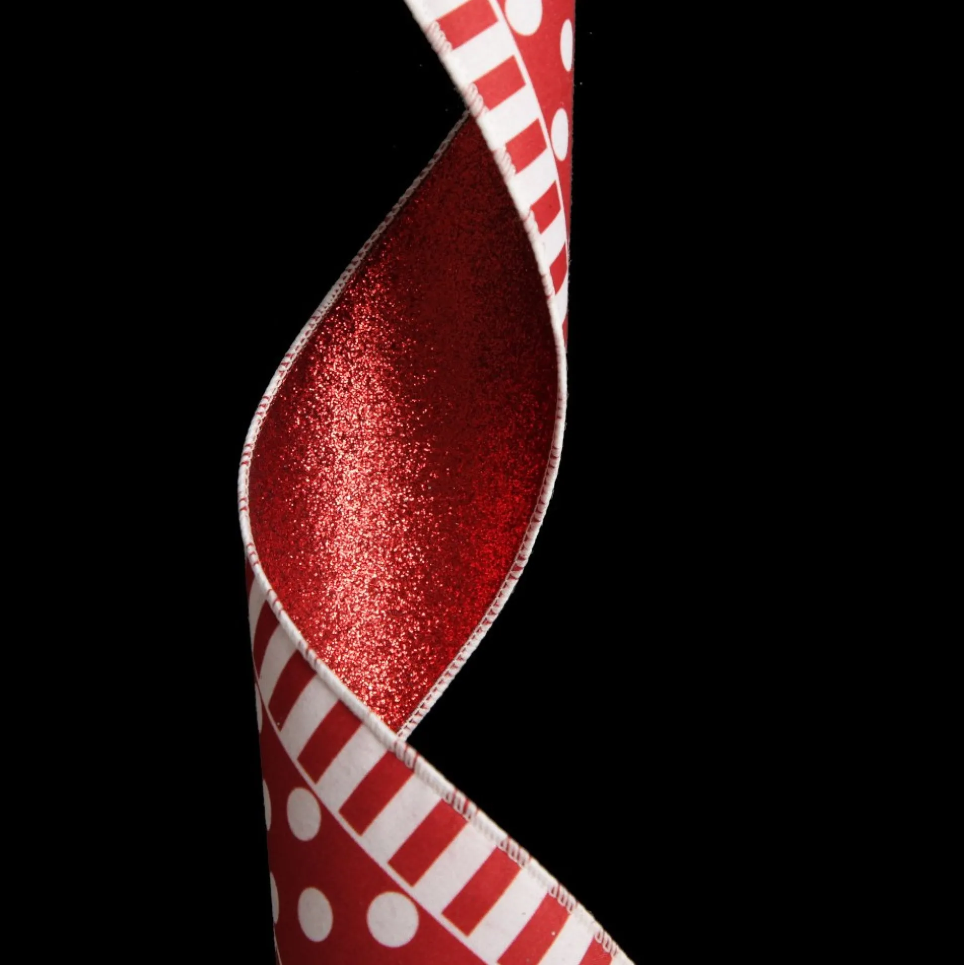 Red and White Dots and Stripe Candy Cane Christmas Ribbon - 6.5cm Ribbons|