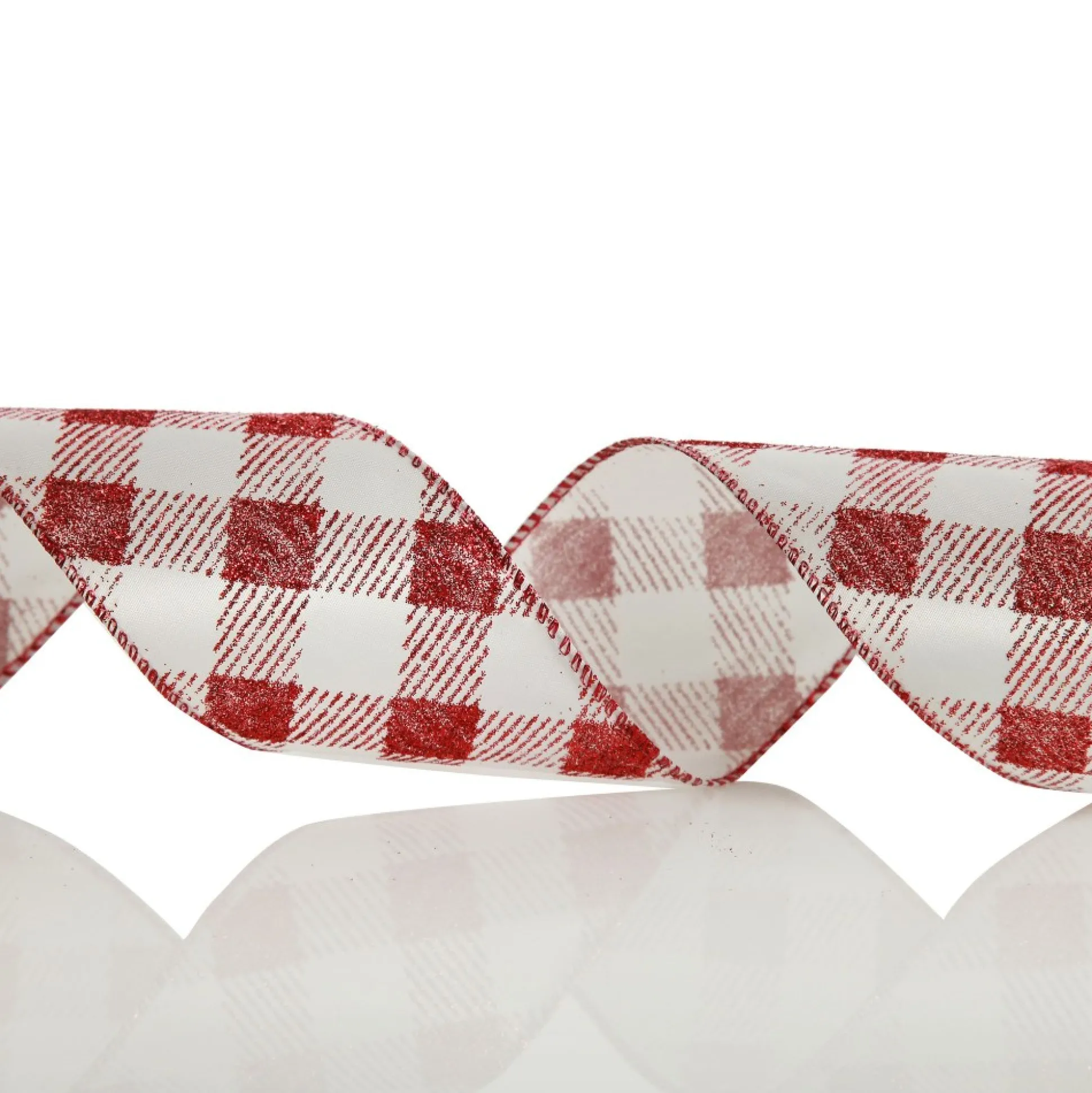 Red and White Gingham Pattern Wired Christmas Ribbon Ribbons|
