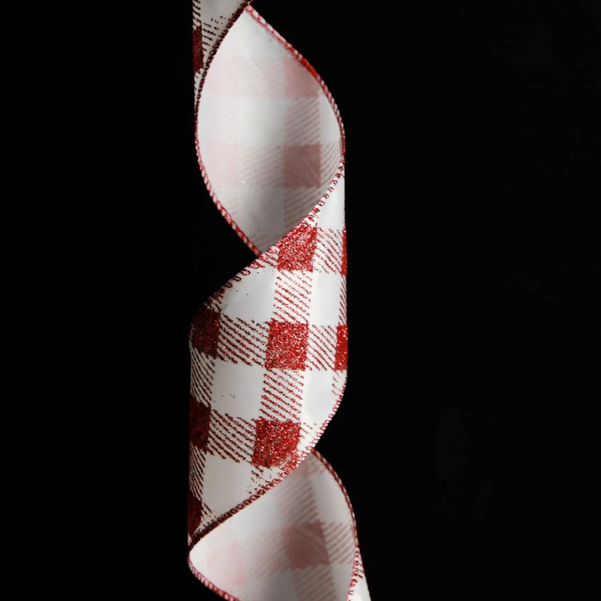 Red and White Gingham Pattern Wired Christmas Ribbon Ribbons|
