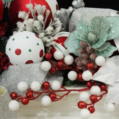 Red and White Glitter Ball Christmas Pick Christmas Tree Picks|