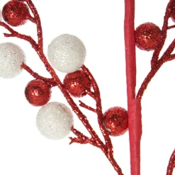Red and White Glitter Ball Christmas Pick Christmas Tree Picks|