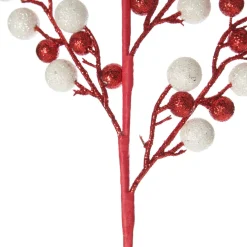 Red and White Glitter Ball Christmas Pick Christmas Tree Picks|