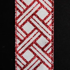 Red and White Glitter Basket Weave Pattern Wired Ribbon - 3.75cm Ribbons|Red And White Glitter Basket Weave Pattern Wired Ribbon - 3.75Cm