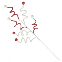 Red and White Glitter Curly Christmas Pick Christmas Tree Picks|