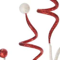 Red and White Glitter Curly Christmas Pick Christmas Tree Picks|
