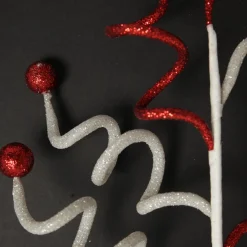 Red and White Glitter Curly Christmas Pick Christmas Tree Picks|