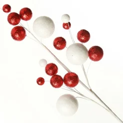 Red and White Glitter Multi-Size Ball Christmas Pick Christmas Tree Picks|