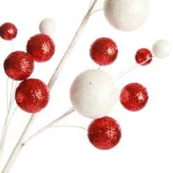 Red and White Glitter Multi-Size Ball Christmas Pick Christmas Tree Picks|