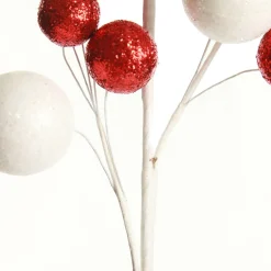 Red and White Glitter Multi-Size Ball Christmas Pick Christmas Tree Picks|