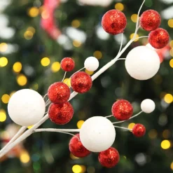Red and White Glitter Multi-Size Ball Christmas Pick Christmas Tree Picks|