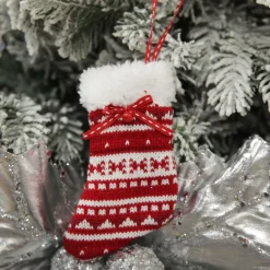 Red and White Knitted Christmas Tree Decorations - Set of 3 Christmas Tree Decorations|