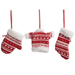 Red and White Knitted Christmas Tree Decorations - Set of 3 Christmas Tree Decorations|