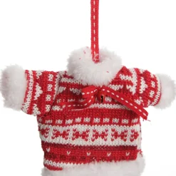 Red and White Knitted Christmas Tree Decorations - Set of 3 Christmas Tree Decorations|