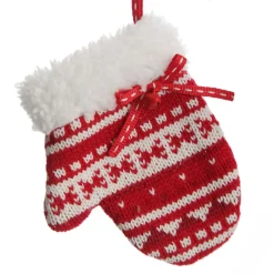 Red and White Knitted Christmas Tree Decorations - Set of 3 Christmas Tree Decorations|