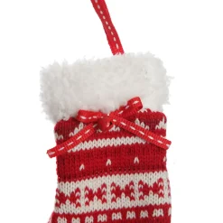 Red and White Knitted Christmas Tree Decorations - Set of 3 Christmas Tree Decorations|