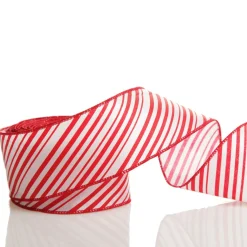 Red and White Peppermint Striped Wired Ribbon Ribbons|