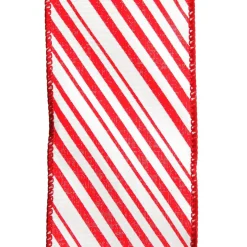Red and White Peppermint Striped Wired Ribbon Ribbons|