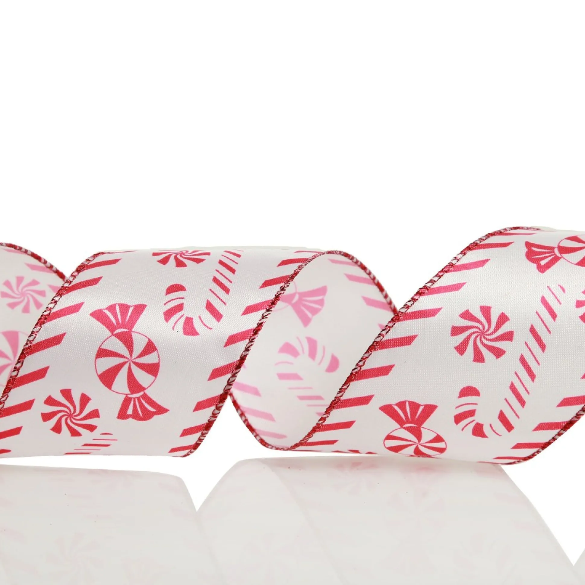 Red and White Peppermint Candy Printed Wired Christmas Ribbon Ribbons|