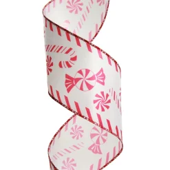 Red and White Peppermint Candy Printed Wired Christmas Ribbon Ribbons|