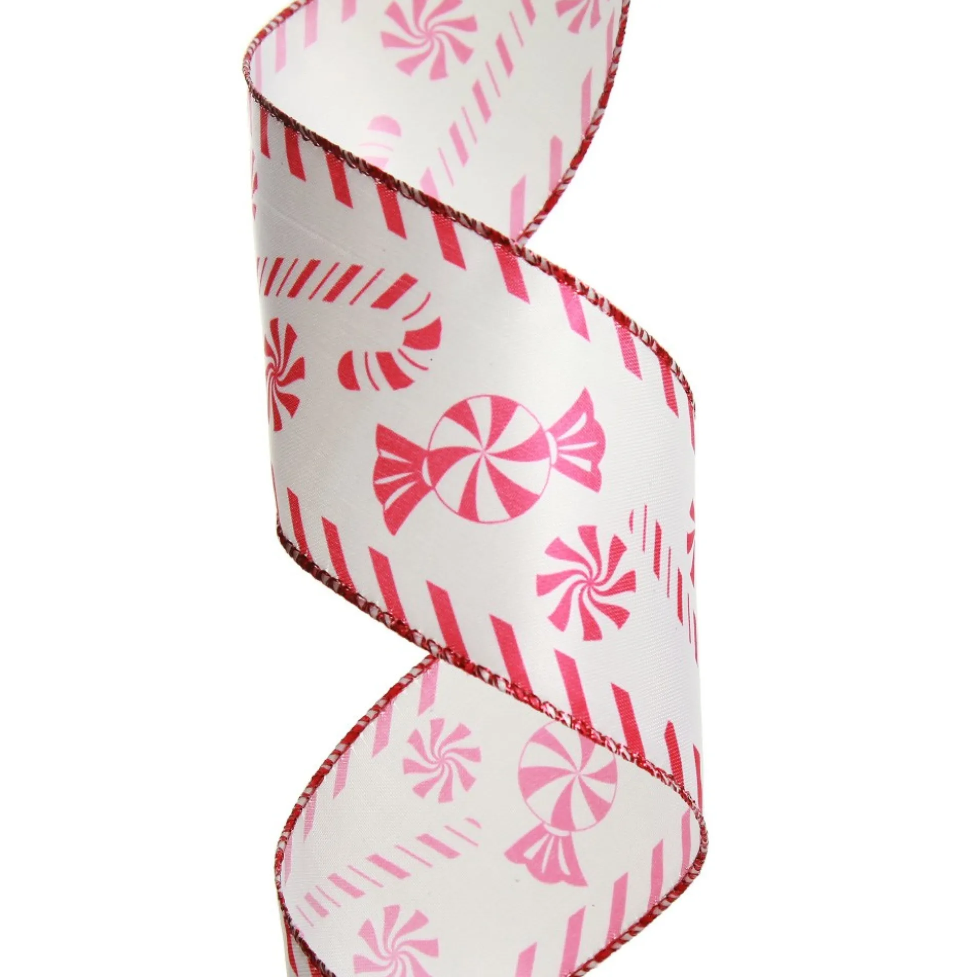 Red and White Peppermint Candy Printed Wired Christmas Ribbon Ribbons|
