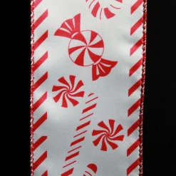 Red and White Peppermint Candy Printed Wired Christmas Ribbon Ribbons|
