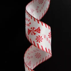 Red and White Peppermint Candy Printed Wired Christmas Ribbon Ribbons|