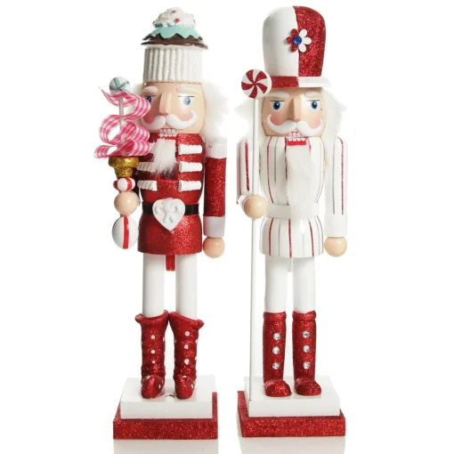 Red and White Stripe Jacket Peppermint Candy Wooden Nutcracker Extra Large Christmas Nutcrackers|